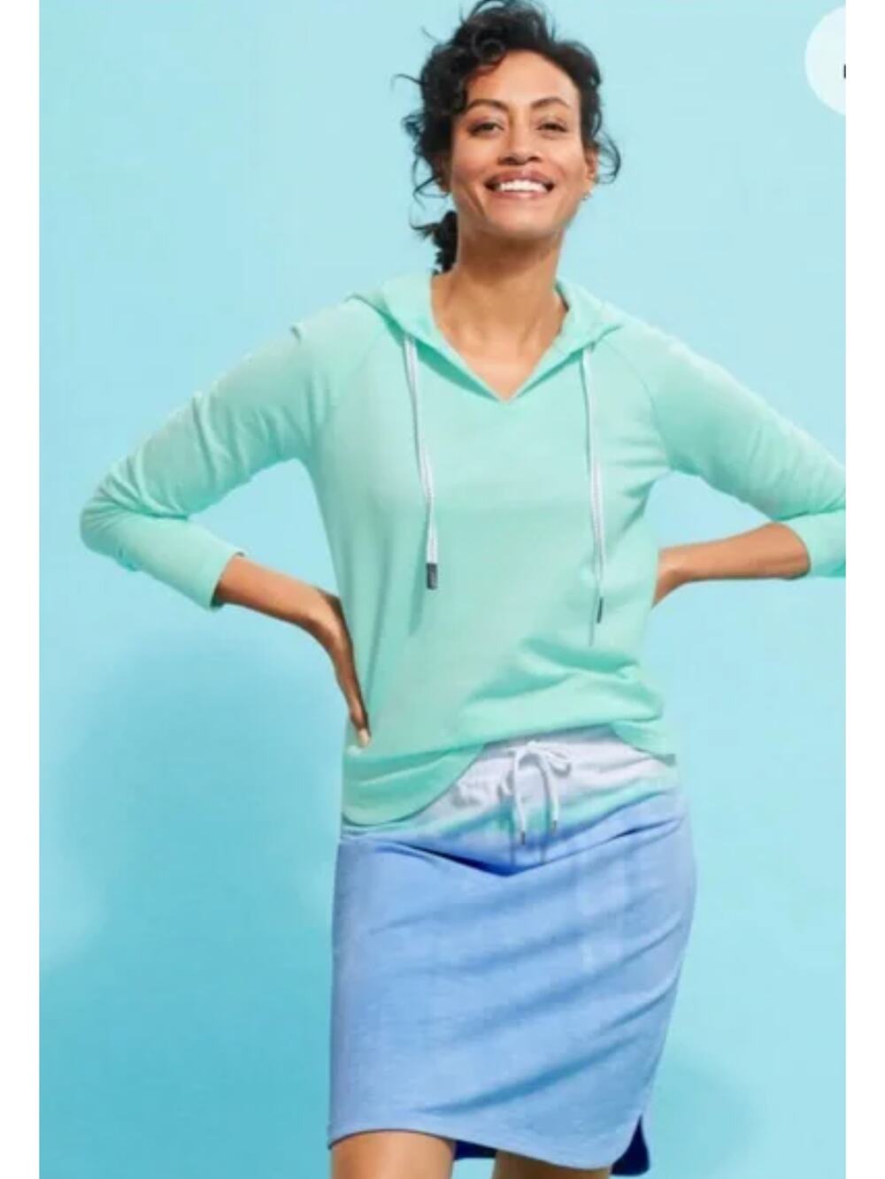 T By Talbots Womens L Blue White Dip Dye Cotton Terry Drawstring Mini Skirt